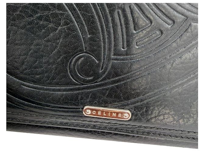 Céline Portafoglio lungo Celine Triomphe-Embossed in pelle nera Nero - vista 6