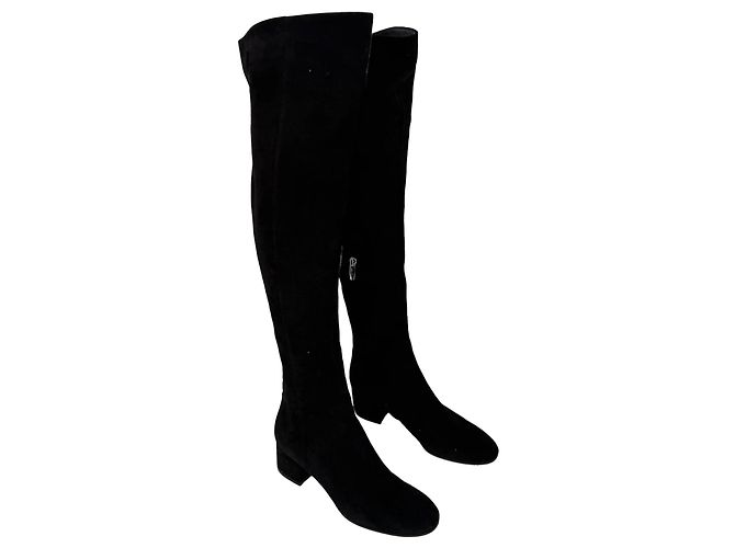 Botas altas de tacón bloque Gianvito Rossi en ante negro - vista 2