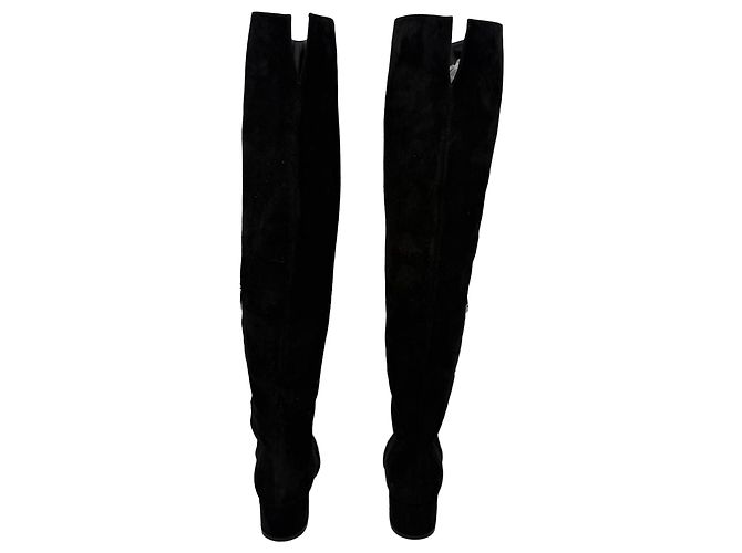 Botas altas de tacón bloque Gianvito Rossi en ante negro - vista 4