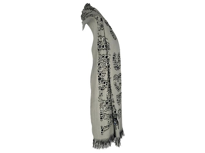 Alexander Mcqueen Schal mit Print und Fransen aus grauer Wolle - Ansicht 3