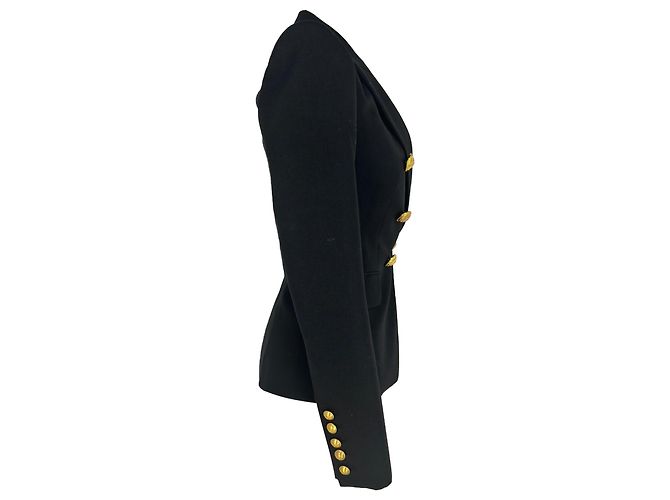Balmain Double-Breasted Blazer in Black Wool - view 3