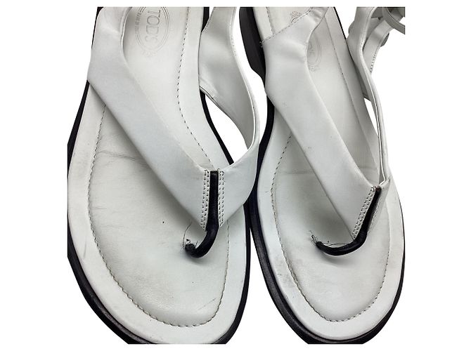 Sandali piatti con lacci Tod's in pelle bianca Bianco Crudo - vista 8