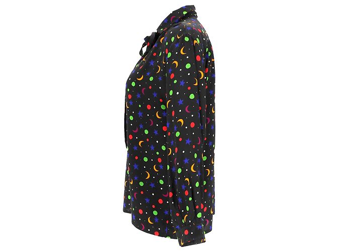 Yves Saint Laurent Camicetta Saint Laurent S/S 1979 Cosmic Print in seta nera Nero - vista 2