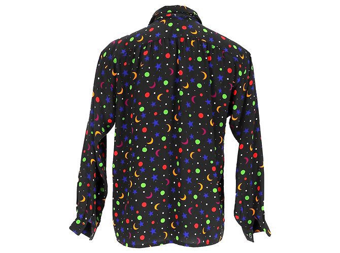 Yves Saint Laurent Camicetta Saint Laurent S/S 1979 Cosmic Print in seta nera Nero - vista 3