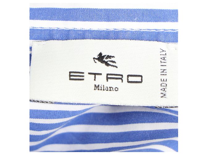 Camicia Etro a righe con logo ricamato in cotone azzurro Blu Blu chiaro - vista 4