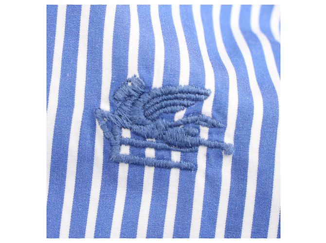 Camicia Etro a righe con logo ricamato in cotone azzurro Blu Blu chiaro - vista 6