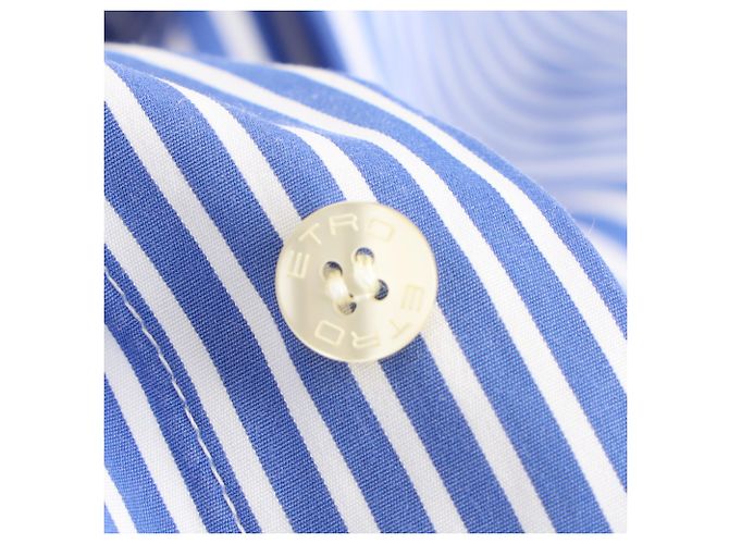Camicia Etro a righe con logo ricamato in cotone azzurro Blu Blu chiaro - vista 7