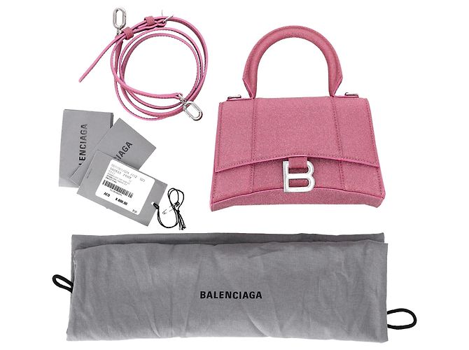 Borsa Hourglass XS di Balenciaga in glitter rosa - vista 6
