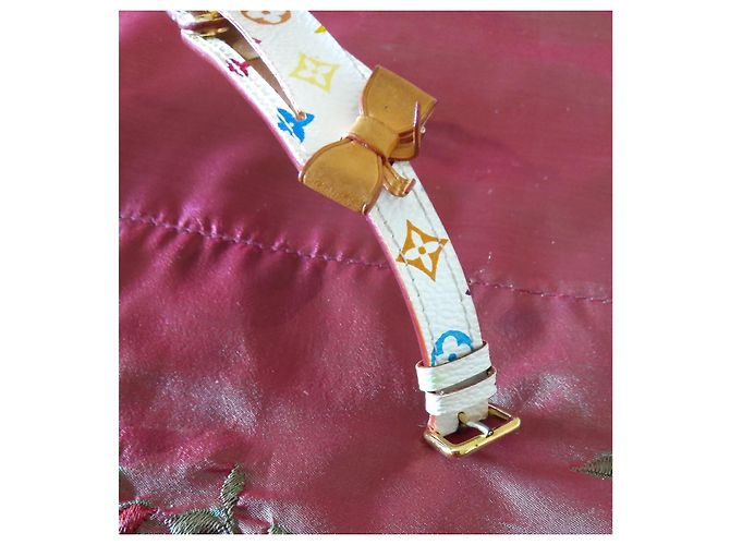 Bracciale Louis Vuitton Monogram Multicolore Murakami Pelle Bianca Bianco D'oro - vista 4