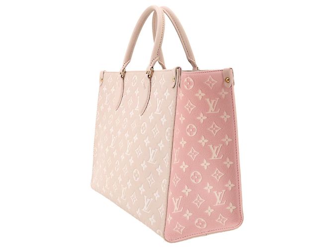 Borsa Tote Louis Vuitton Onthego MM Monogram Empreinte Marrone Beige - vista 4