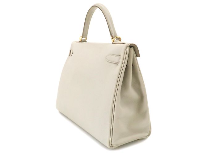 Hermès Borsa Hermes Kelly 32 Evercolor Beton Bianco - vista 3