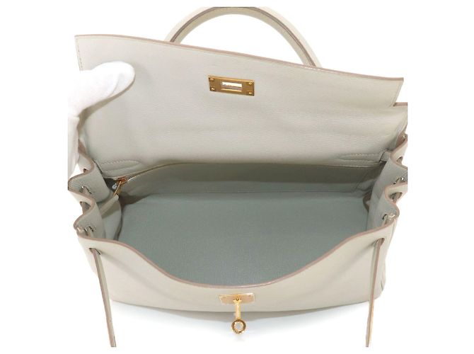 Hermès Borsa Hermes Kelly 32 Evercolor Beton Bianco - vista 6