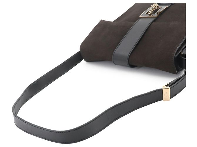 Borsa a tracolla Gucci Tiger Head Marrone Nero - vista 5
