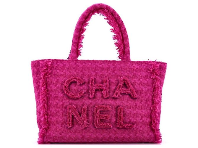 Chanel 19K Large Giant Logo Borsa Tote in Tweed Rosa Gold hardware - vista 2