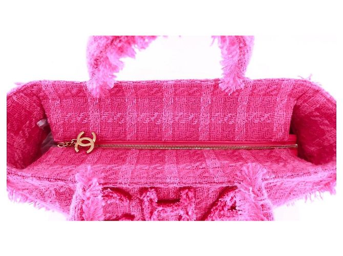 Chanel 19K Large Giant Logo Borsa Tote in Tweed Rosa Gold hardware - vista 6
