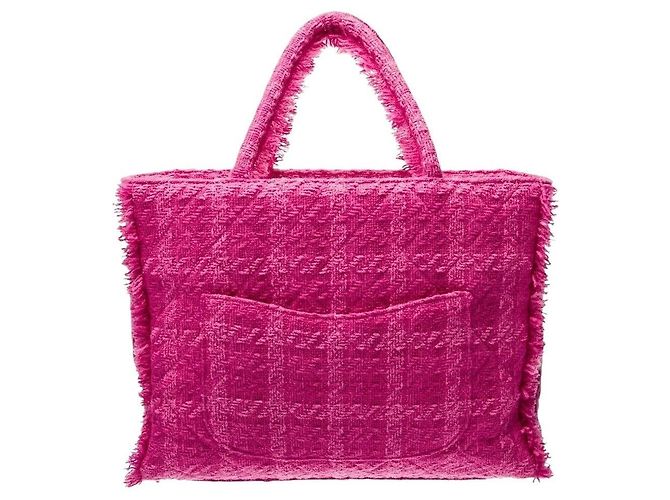Chanel 19K Large Giant Logo Borsa Tote in Tweed Rosa Gold hardware - vista 7
