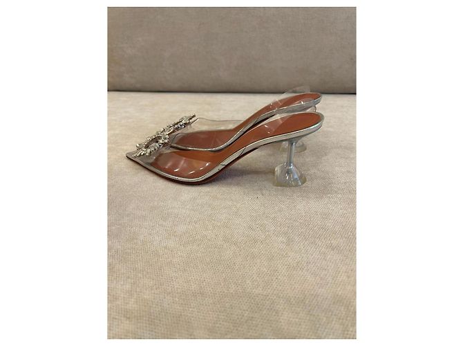 Amina Muaddi Begum Décolleté PVC Trasparente Cristalli Metallico Silver hardware - vista 3
