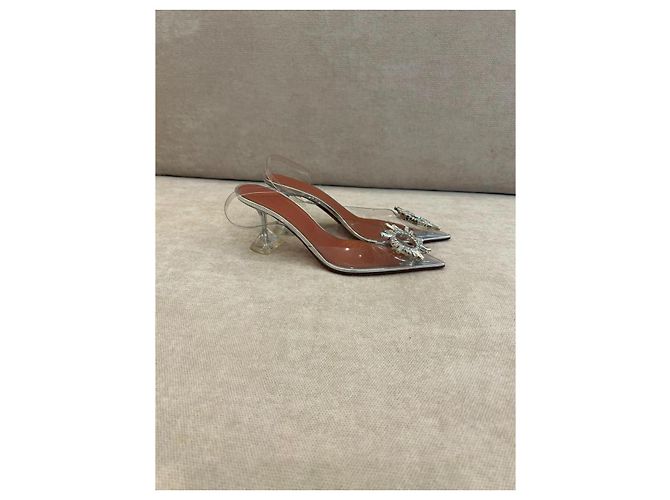 Amina Muaddi Begum Décolleté PVC Trasparente Cristalli Metallico Silver hardware - vista 4