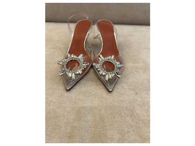 Amina Muaddi Begum Décolleté PVC Trasparente Cristalli Metallico Silver hardware - vista 5