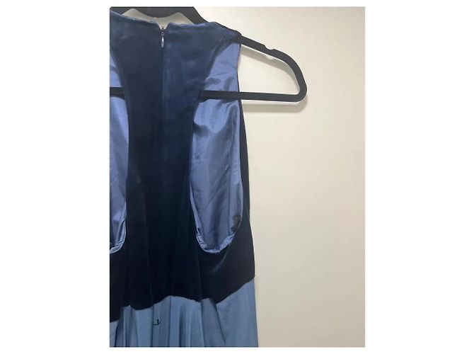 Valentino Garavani Langes Kleid aus Seide und Samt in Marineblau mit Vogelmuster - Ansicht 10