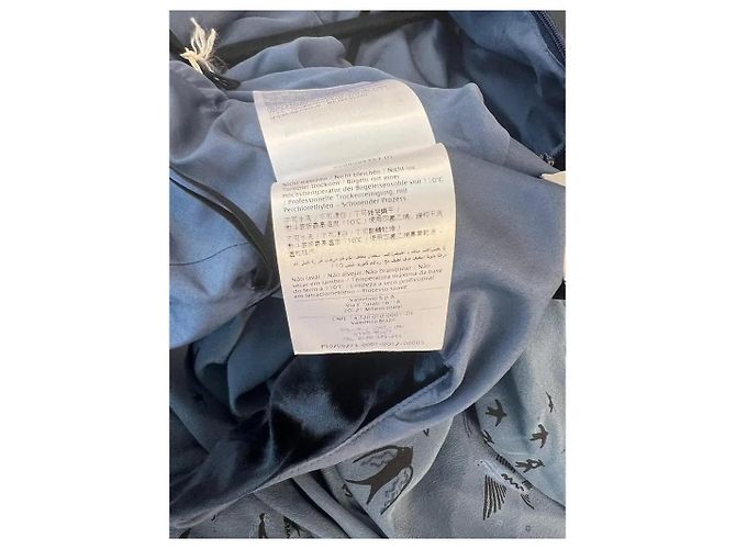 Valentino Garavani Langes Kleid aus Seide und Samt in Marineblau mit Vogelmuster - Ansicht 11