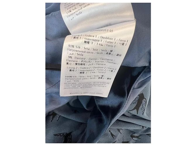 Valentino Garavani Langes Kleid aus Seide und Samt in Marineblau mit Vogelmuster - Ansicht 13
