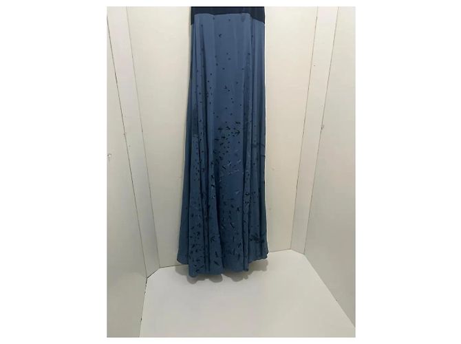 Valentino Garavani Langes Kleid aus Seide und Samt in Marineblau mit Vogelmuster - Ansicht 3