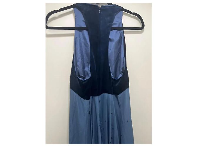 Valentino Garavani Langes Kleid aus Seide und Samt in Marineblau mit Vogelmuster - Ansicht 4