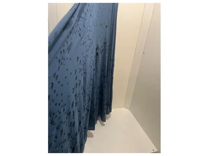 Valentino Garavani Langes Kleid aus Seide und Samt in Marineblau mit Vogelmuster - Ansicht 5