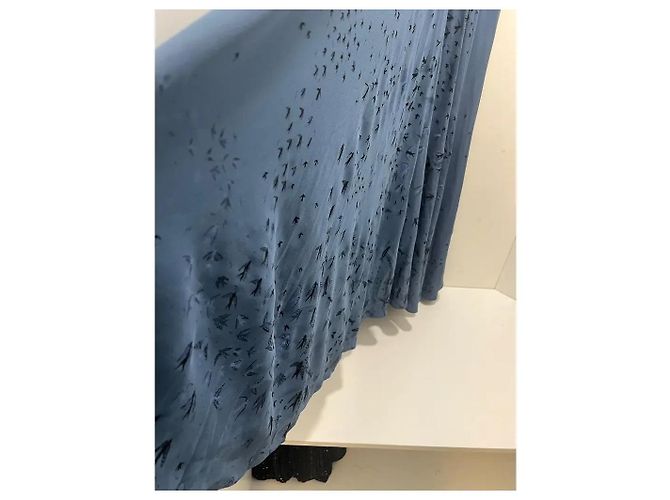 Valentino Garavani Langes Kleid aus Seide und Samt in Marineblau mit Vogelmuster - Ansicht 9