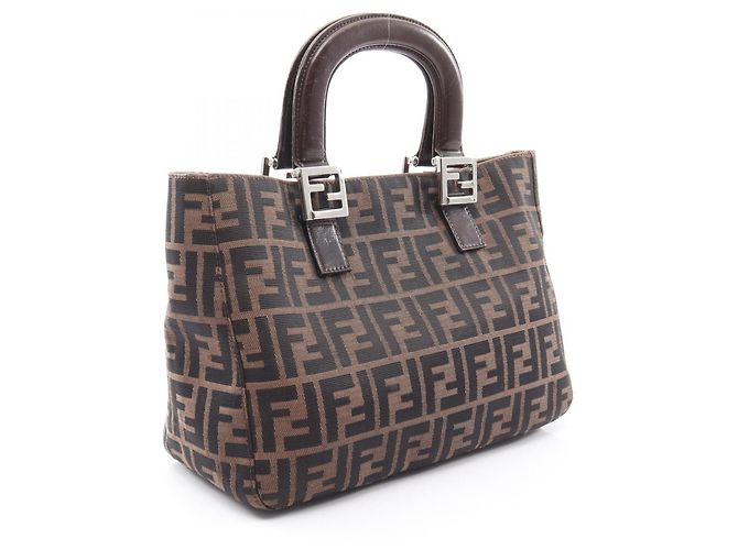 Borsa Fendi Zucca Marrone Beige Nero Pelle e Tela - vista 2