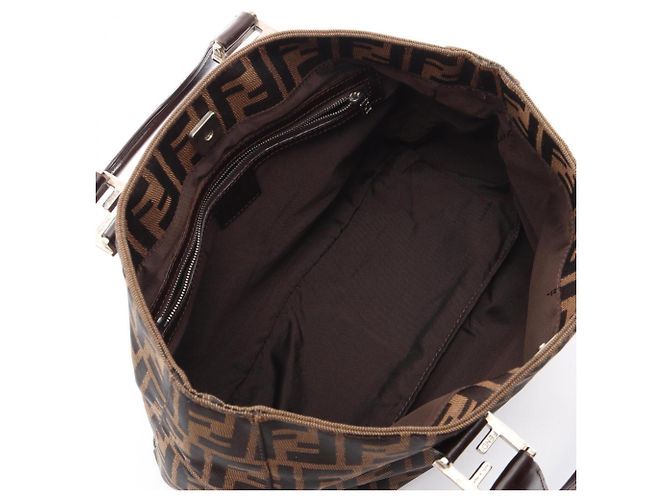 Borsa Fendi Zucca Marrone Beige Nero Pelle e Tela - vista 3