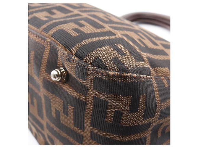 Borsa Fendi Zucca Marrone Beige Nero Pelle e Tela - vista 5