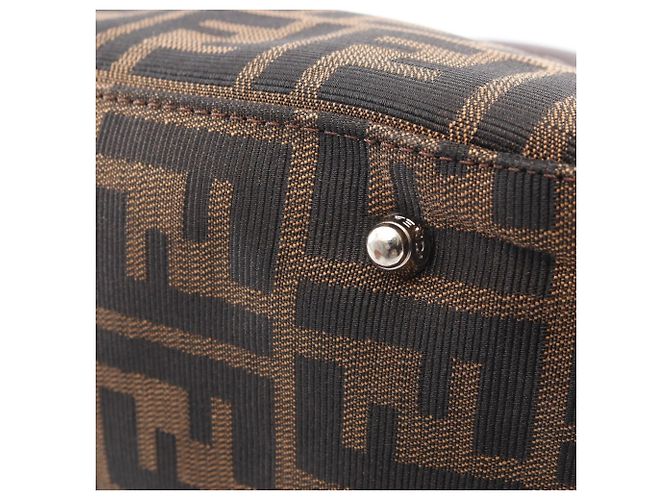 Borsa Fendi Zucca Marrone Beige Nero Pelle e Tela - vista 6