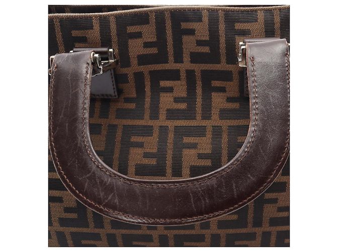Borsa Fendi Zucca Marrone Beige Nero Pelle e Tela - vista 8