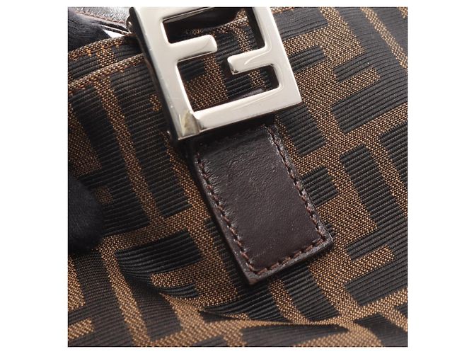 Borsa Fendi Zucca Marrone Beige Nero Pelle e Tela - vista 9