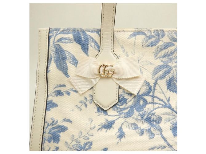 Borsa Tote Gucci Herbarium GG Ribbon Blu Crudo - vista 8