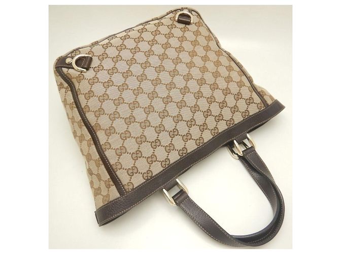 Borsa Tote Gucci Abbey marrone in tela GG e pelle - vista 3