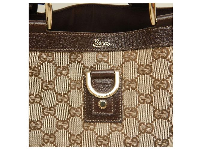Borsa Tote Gucci Abbey marrone in tela GG e pelle - vista 9
