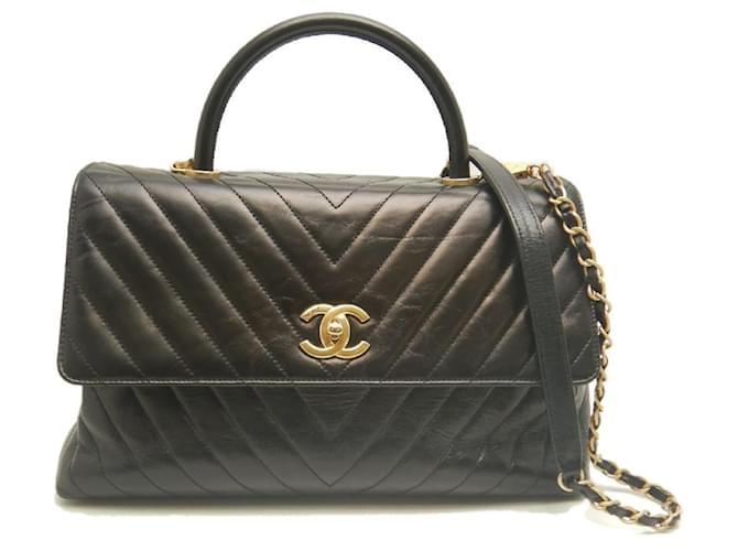 Borsa Chanel Coco Handle Large V-Stitch Nero - vista 2