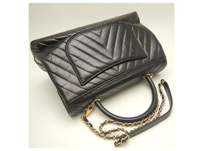 Borsa Chanel Coco Handle Large V-Stitch Nero - vista 4