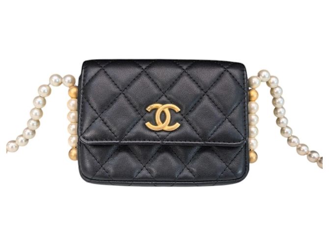 Borsa Chanel Black Quilted Lambskin Pearl Flap Nero - vista 10