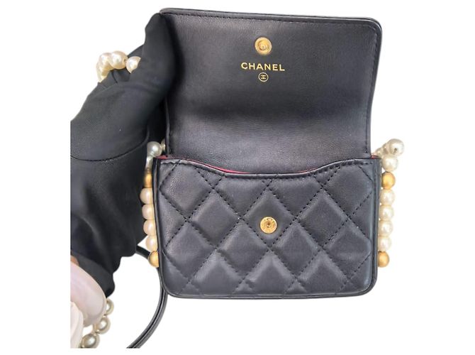 Borsa Chanel Black Quilted Lambskin Pearl Flap Nero - vista 11