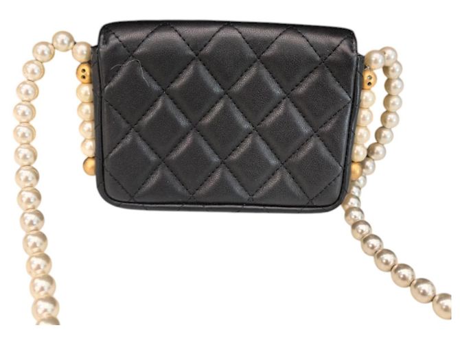 Borsa Chanel Black Quilted Lambskin Pearl Flap Nero - vista 13