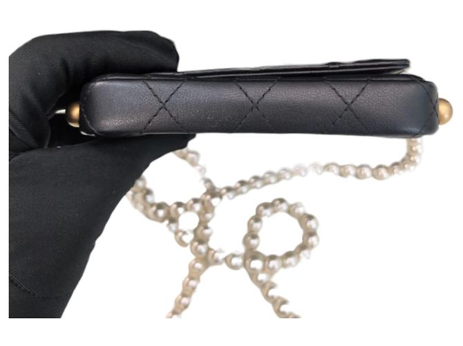 Borsa Chanel Black Quilted Lambskin Pearl Flap Nero - vista 15