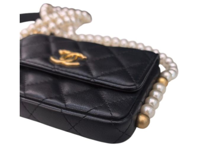 Borsa Chanel Black Quilted Lambskin Pearl Flap Nero - vista 16