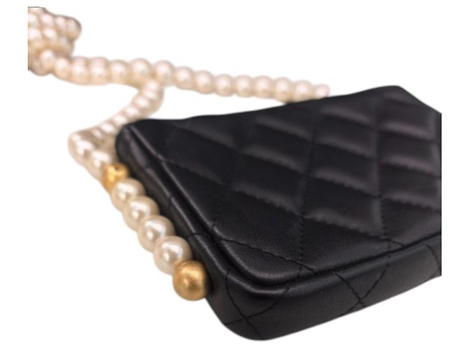 Borsa Chanel Black Quilted Lambskin Pearl Flap Nero - vista 17