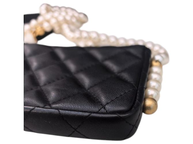 Borsa Chanel Black Quilted Lambskin Pearl Flap Nero - vista 6