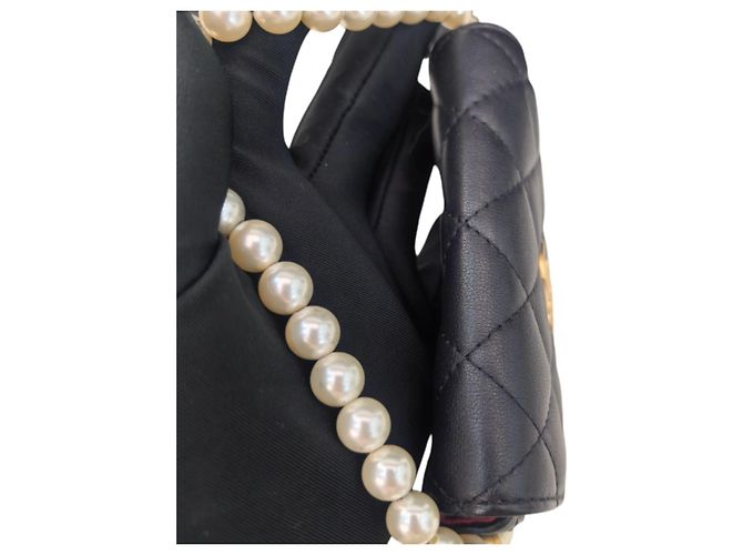 Borsa Chanel Black Quilted Lambskin Pearl Flap Nero - vista 7