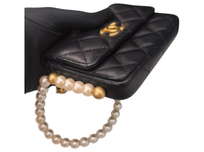 Borsa Chanel Black Quilted Lambskin Pearl Flap Nero - vista 8